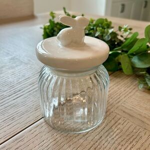New Glass Candy Jar With Ceramic Lid, Clear White, Round Animal Theme